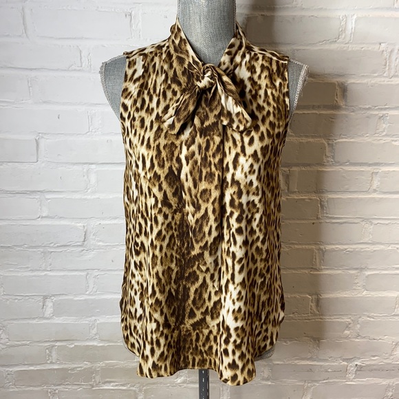 J.Crew 365 Leopard Print Sleeveless Blouse With Tie Neck Size XS - Picture 4 of 12